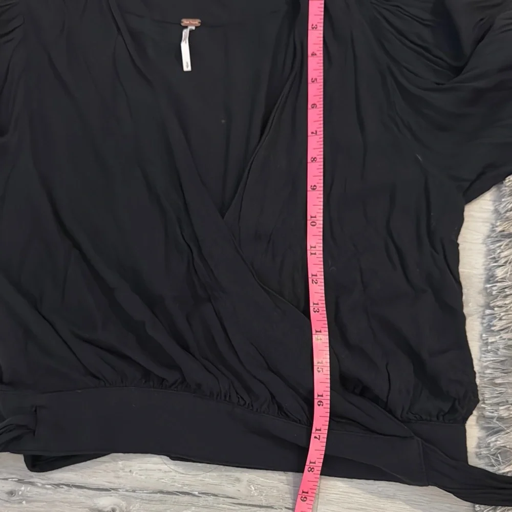 Free People Black Puff Sleeve Wrap Blouse